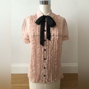 Kate Spade Short Sleeve Ruffle Front Blouse